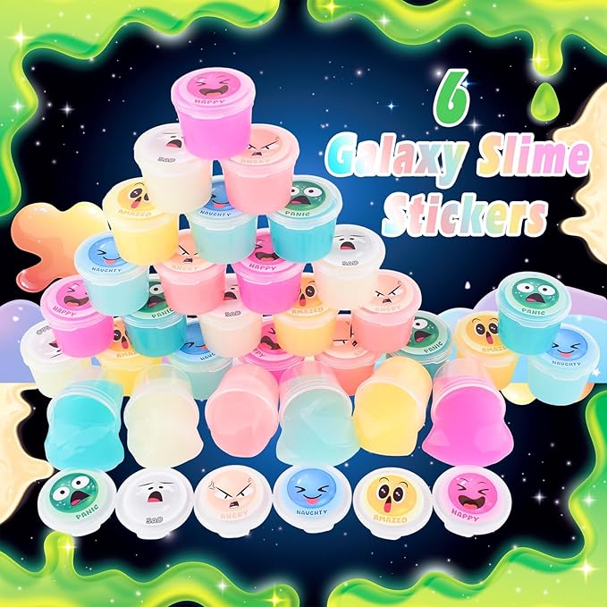 120 Pack Mini Galaxy Bulk Slime Kit for Kids, Glow in The Dark Slime with 6 Colors, DIY Slime Party Favor for Girls & Boys, Birthday Gifts, Classroom Rewards, Valentines Day Studen Bags Stuffers