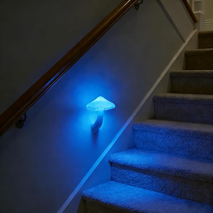 AUSAYE 3Pack Sensor LED Night Light Plug in Lamp Magic Mushroom Nightlight Cute Night Lights for Adults Kids Bedroom, Bathroom,Toilet,Hallway,Stairs,Kitchen Blue
