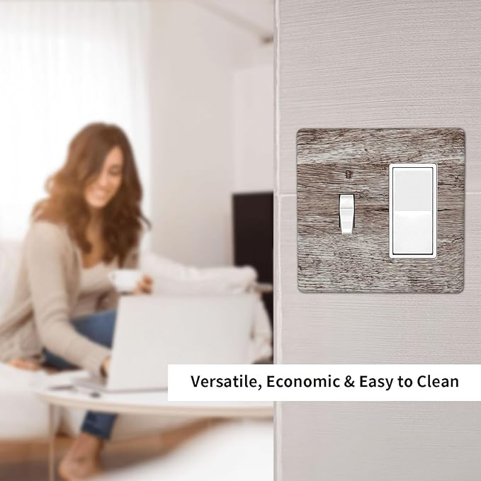 Light Switch Cover Plate Rustic Dark Grey Wood Plank Vintage Texture 2 Gang Toggle Rocker Combo Wall Plates Decorative Switch Plates and Outlet Covers Socket Cover for Farmhouse Home Decor