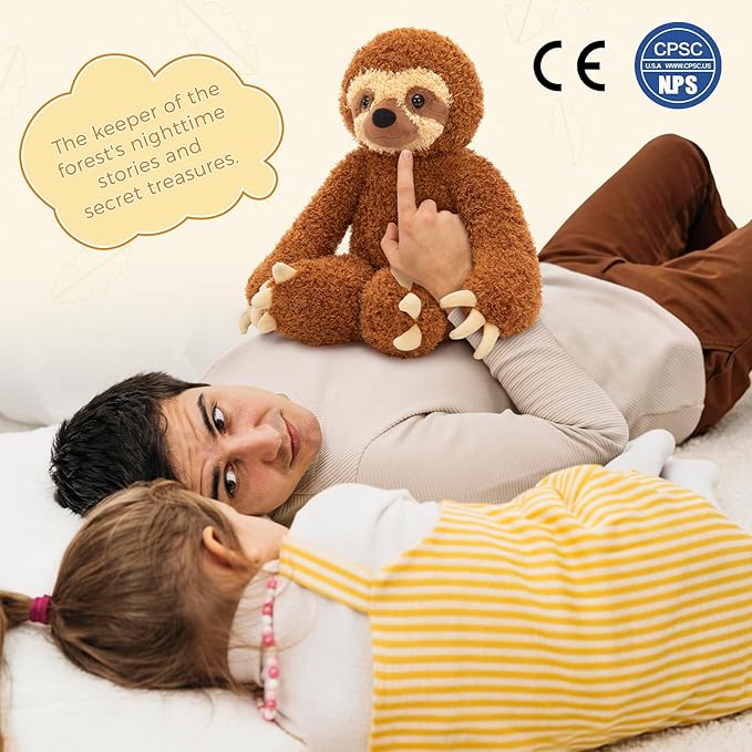 MorisMos Sloth Stuffed Animal 18" Plush Sloth Plush Toy Sloth Plushie Huggable Sloth Pillow Stuffed Sloth Toy Gifts for Boys Girls and Kids for Comforting Companion Imaginative Play