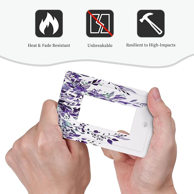 Decorative Outlet Covers Purple Eucalyptus Boho Olive Leaves Country Unique 1 Gang Single Decora GFCI Device Light Switch Covers Plate 1 Rocker Wall Plate Jumbo Switch Plate Cover