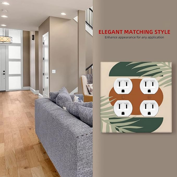 Outlet Covers Vintage Boho Sun Leaf 2 Gang Decorative Light Switch Cover Double Duplex Wall Plates Switch Plates Electrical Socket Covers for Bathroom Bedroom Decor