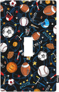 Sports Light Switch Cover Collection Football Soccer Baseball Basketball Fun Sports Design Blue Single Toggle Wall Plate 1 Gang Switchplate 4.5"x 2.76" for Men Teen Boys