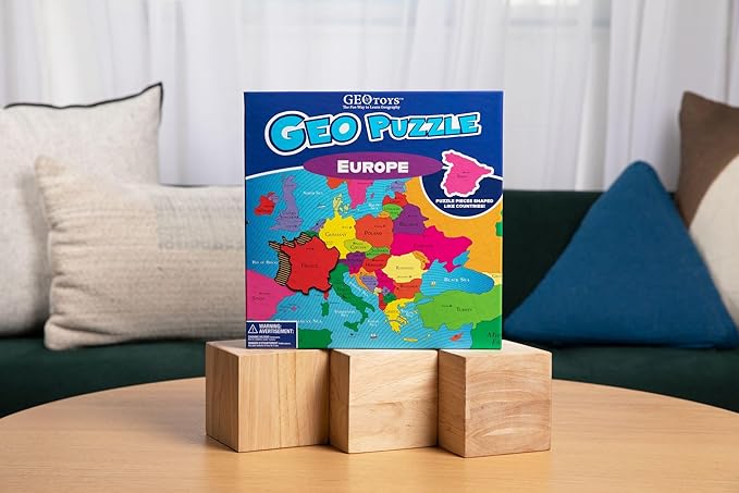 GeoToys GeoPuzzle, Europe Jigsaw Puzzles, 58 Pc Geography Game & Map Puzzle, Educational Games & Kids Learning Activities, Puzzle Gifts for Children Ages 6-9, Fun Learning Toys for Kids