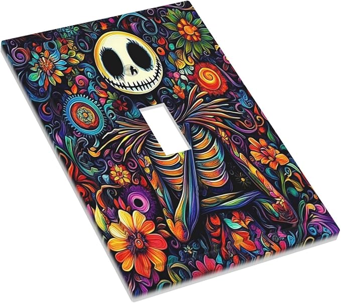 Decorative Light Switch Cover Colorful Flowers Abstract Skull 1 Gang Single Toggle Device Electrical Faceplate Switchplates Decorator Outlet Wall Plate For Home Living Room Decor