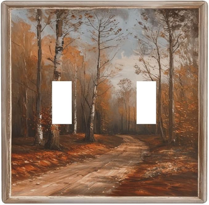 Decorative Art Light Switch Covers Maple Path 2 Gang Double Toggle Wall Plate Decorative Switchcover Electrical Switchplate for Home Decor