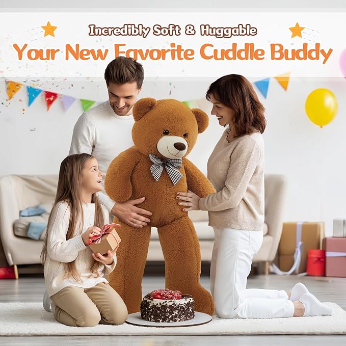 MorisMos Giant Brown Teddy Bear 4 FT, Classic Teddy Bear Plush Gift for Baby Shower Decoration Stuffed Animal for Girlfriend Boyfriend, 47 Inch