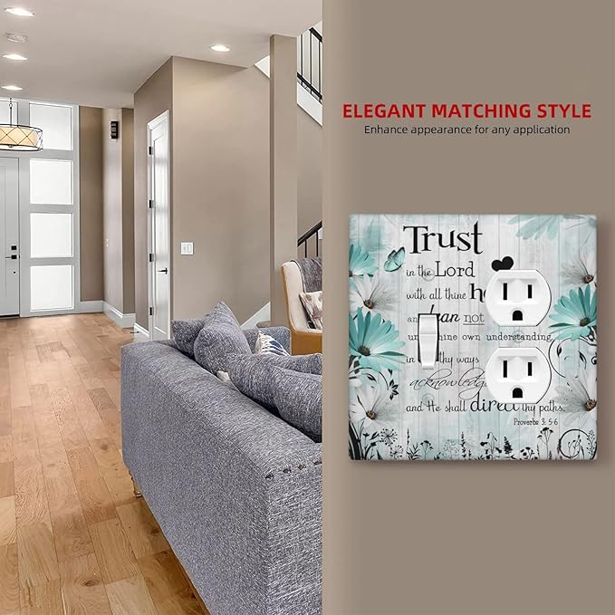 Rustic Teal Daisy Bible Verse Wooden Inspirational Quote Wallplates 1 Toggle 1 Duplex Switch Plate Electrical GFCI Faceplate Decorative Light Switch Covers for Bedroom Living Room Decor