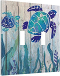 Sea Turtle Grass Seaweed on Rustic Wooden Board 2 Gang Light Switch Plate Decorative Double Toggle Wall Plate Ocean Grass Seaweed Receptacle Switchplate Decorate for Home Living Room Bedroom