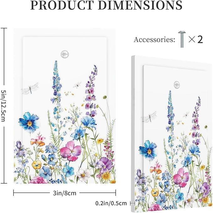Light Switch Cover Plate Boho Colorful Flowers Plants And Dragonflies 1 Gang No Device Blank Electrical Wall Plates Faceplate Decorative Switch Plate for Bedroom living Room Decor