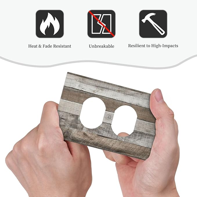 Natural Grey Wood Vintage Faux Wood Grain Outlet Covers 1 Gang Duplex Light Switch Cover Decorative Switch Plates Electrical Receptacle Faceplate Wall Plate for Farmhouse Home Decor