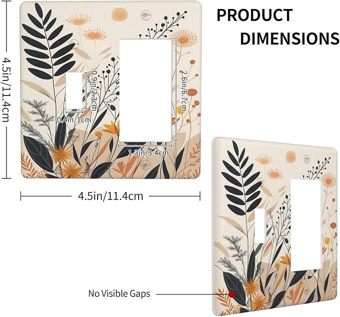 Light Switch Cover Plate Minimalist Floral Boho Botanical Wildflowers 2 Gang Combo Wall Plates Toggle Rocker Decorative Switch Plates and Outlet Covers for Bathroom Bedroom Decor