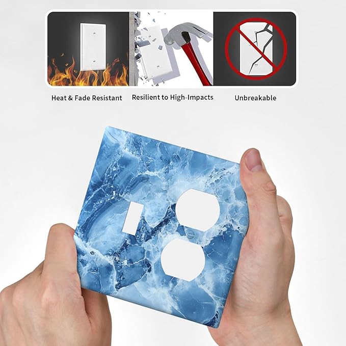 Outlet Covers Blue Marble Abstract Luxury Modern 2 Gang Decorative Switch Plates 1 Toggle Duplex Combo Light Switch Cover GFCI Electrical Wall Plates for Bathroom Bedroom Decor