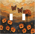 Oil Painting Flower Sunset Butterfly Vintage Rustic Floral Decorative Switch Plates 2 Gang Double Toggle Outlet Light Switch Cover Wall Plate Electrical Faceplate for Bedroom Living Room Decor