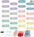 Yomarket 24pcs 4 oz Plastic Containers with Screw Lids, Reusable 1/2 Cup Small Food Storage Containers, Leakproof, Microwave Dishwasher Freezer Safe, with Pen and Brush