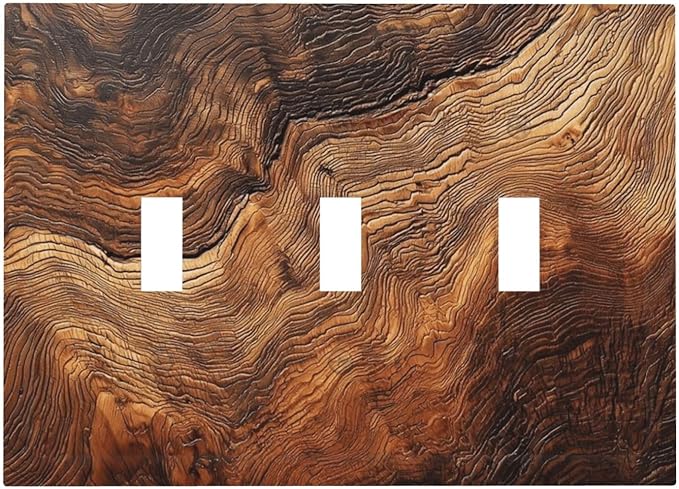 Natural Wood Grain Texture Old Tree Trunk Print Decorative Switch Plates 3 Gang Wall Plate Triple Toggle Light Switch Cover Faceplate Electrical Wall Panels for Farmhouse Home Decor