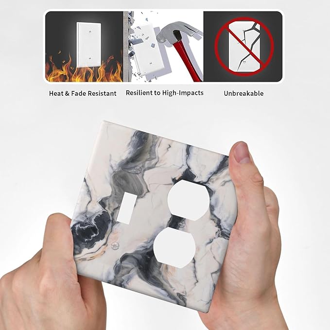Abstract Marble Textured Modern Luxury Print Wallplates 1 Toggle 1 Duplex Switch Plate Electrical GFCI Faceplate Decorative Light Switch Covers for Bathroom Kitchen Decor