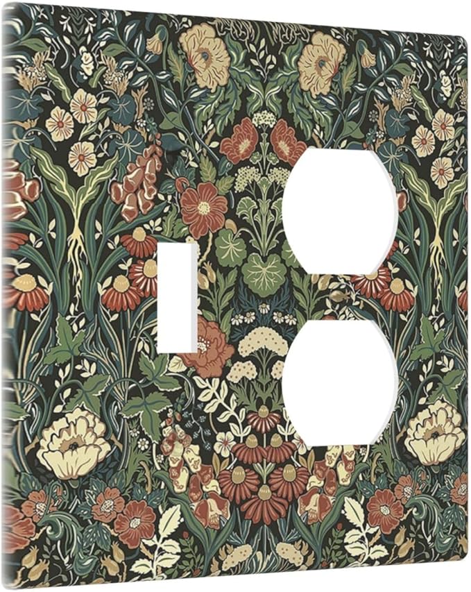 Wallplates Vintage Dark Floral William Morris Green Flower 1 Toggle 1 Duplex Switch Plate Electrical GFCI Faceplate Decorative Light Switch Covers for living Room Home Decor