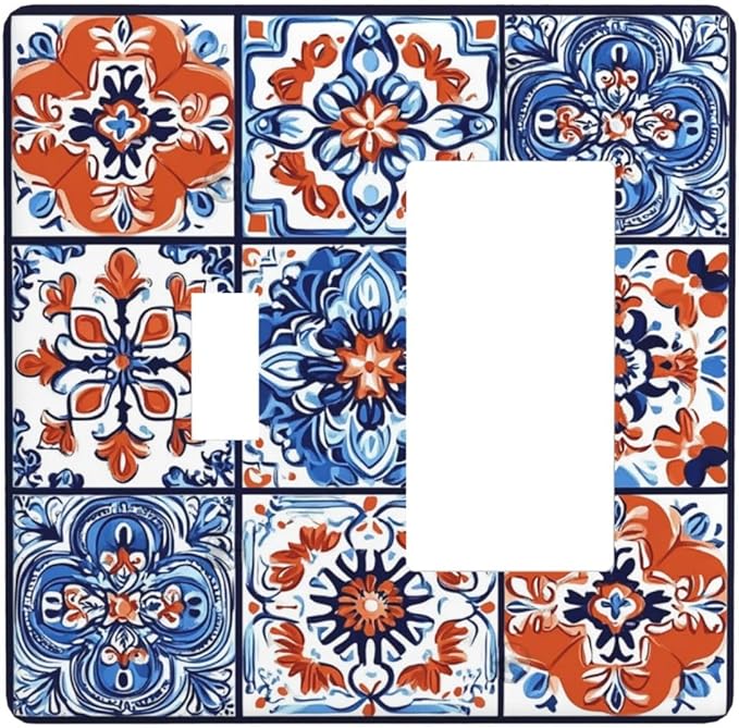 Outlet Covers Colorful Talavera Mexican Tile 1 Toggle 1 Rocker Combination Decorative Wall Plate Electrical Switch Plates Light Switch Cover Plate For Bathroom Kitchen Decor
