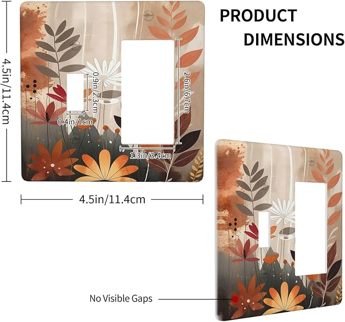 Boho Minimalist Vintage Wildflowers Plant Floral Art Watercolor Outlet Covers 1 Toggle 1 Rocker Combination Electrical Switch Plates Light Switch Cover Plate Decorative Wall Plate for Bedroom