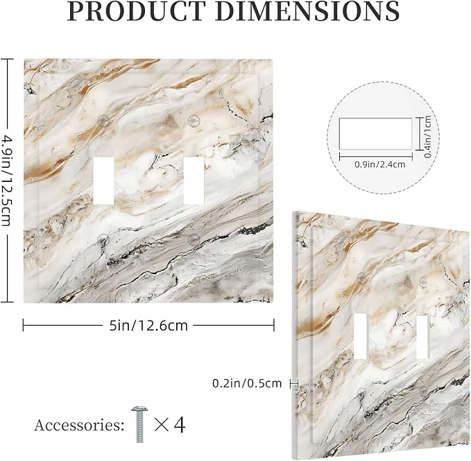 Matte Beige Gold Marble Granite Abstract Print Decorative Switch Plates 2 Gang Double Toggle Outlet Light Switch Cover Wall Plate Electrical Faceplate for Bathroom Kitchen Decor