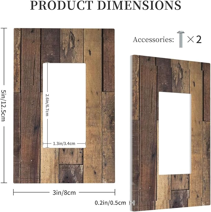 Cool Brown Wood Style Vintage Rustic Print Decorative Outlet Covers 1 Gang Single Rocker Light Switch Cover Plate Wall Plates GFCI Faceplate for Farmhouse Home Decor