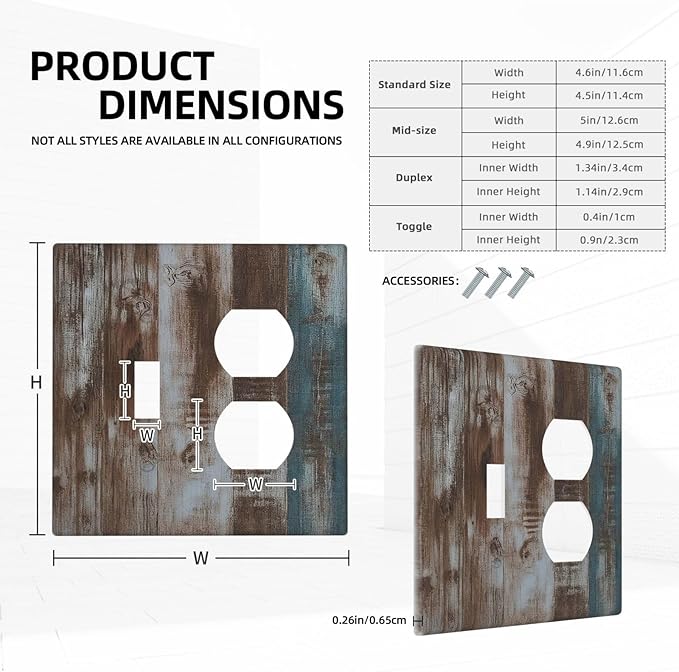 Vintage Blue Brown Wood Grain Wallplates 1 Toggle 1 Duplex Electrical Gfci Faceplate Decorative Light Switch Covers Switch Plate for Bedroom Farmhouse Decor