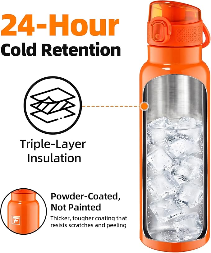 Fanhaw Daylite Series 24 oz Stainless Steel Insulated Water Bottle with Silicone Spout Lid, Double-Wall Vacuum Leakproof Metal Bottle, Anniversary Birthday Gift for Kids, Women & Men (Special Red)