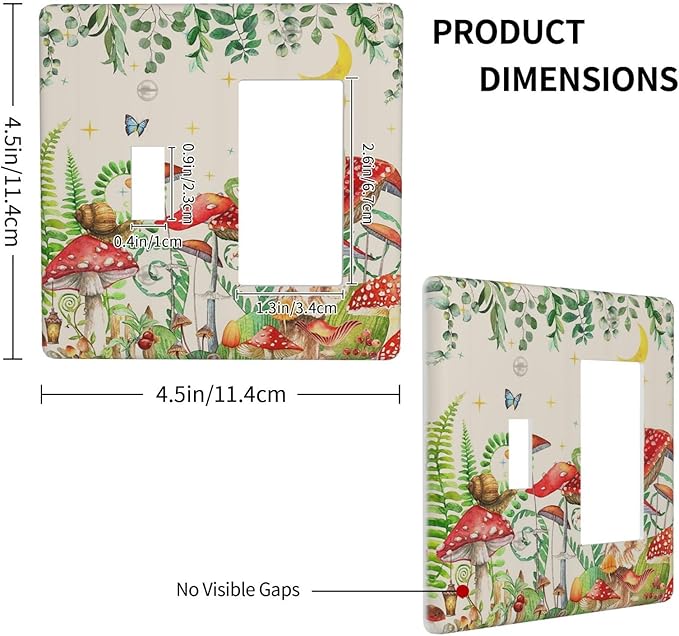 Outlet Covers Boho Mushrooms Frogs Butterflies Flowers Moon Stars 1 Toggle 1 Rocker Combination Decorative Wall Plate Light Switch Cover Plate Electrical Switch Plates for Kids room Bedroom