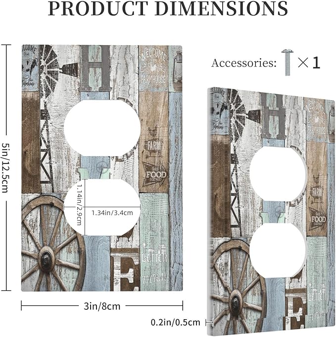 Rustic Western Barn Door Vintage Windmill Outlet Covers 1 Gang Duplex Light Switch Cover Decorative Switch Plates Electrical Receptacle Faceplate Wall Plate for Farmhouse Home Decor