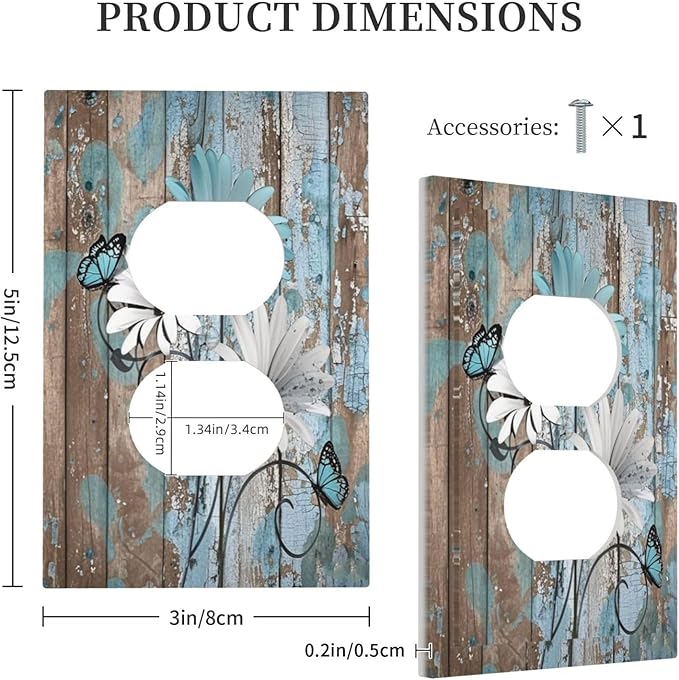 Outlet Covers Rustic Flower Teal Turquoise Daisy Butterfly 1 Gang Duplex Light Switch Cover Decorative Switch Plates Electrical Receptacle Faceplate Wall Plate For Farmhouse Cabin Decor