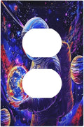 Astronaut Space Cool Galaxy Planet Outlet Covers 1 Gang Duplex Light Switch Cover Decorative Switch Plates Electrical Receptacle Faceplate Wall Plate for Kids Room Nursery Decor