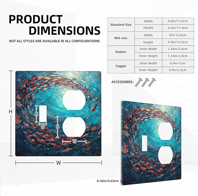 Ocean Fish School Of Fish Vortex Deep Sea Wallplates 1 Toggle 1 Duplex Switch Plate Electrical GFCI Faceplate Decorative Light Switch Covers for Kids Room Bedroom Decor