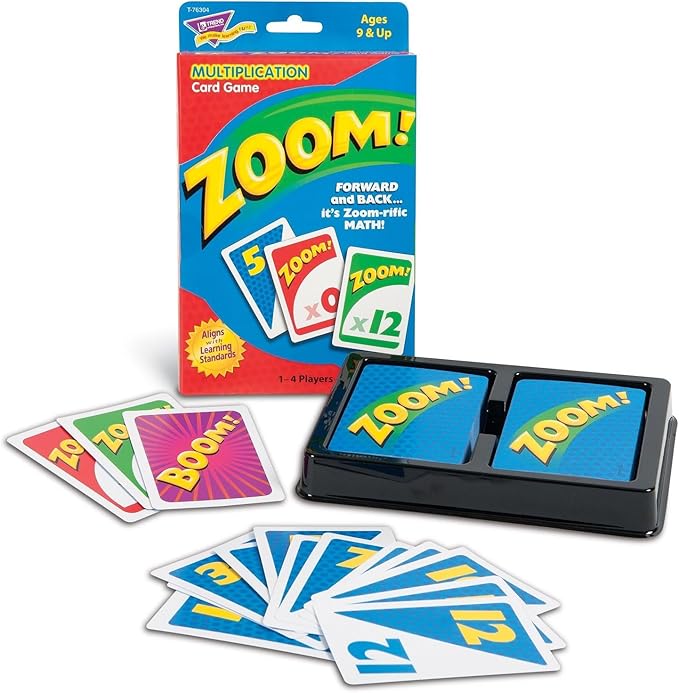 Trend Enterprises: Zoom! Multiplication Card Game, Use Addition Skills, Build Multiplication Skills, Test Probability, Surprise Cards Send Scores to Zero, 1 to 4 Players, for Ages 9 and Up