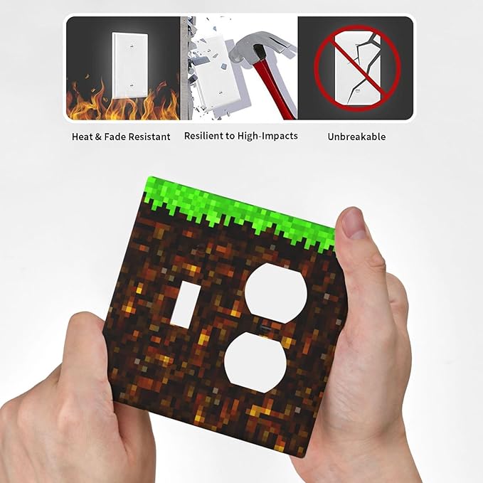 Outlet Covers Pixel Grass Block 2 Gang Decorative Switch Plates 1 Toggle Duplex Combo Light Switch Cover GFCI Electrical Wall Plates for Kids Room Home Decor