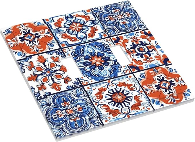 Decorative Switch Plates Colorful Talavera Mexican Tile 2 Gang Double Toggle Outlet Light Switch Cover Wall Plate Electrical Faceplate For Bathroom Kitchen Decor