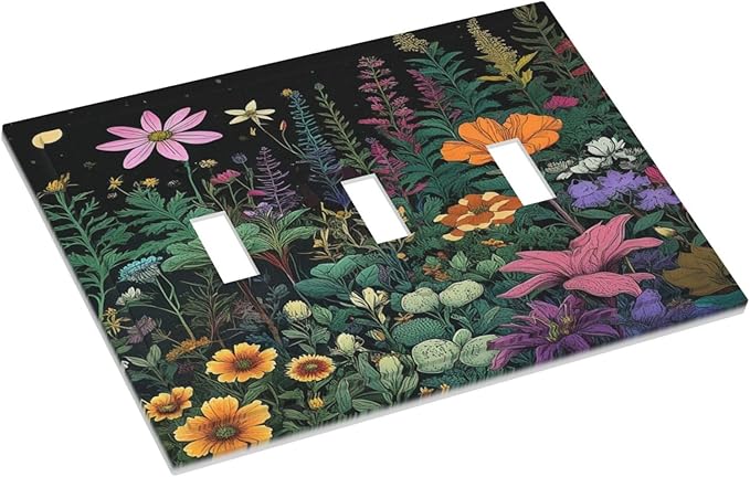 Decorative Light Switch Cover Plate Brainstorming Sketches of Weeds Wildflowers Plants 3 Gang Wall Plate Oversized Triple Toggle Switch Cover Plate Jumbo Electrical Face Plate