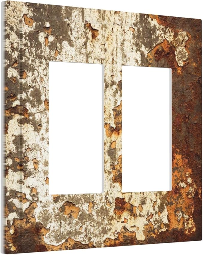 Decorative Outlet Covers Vintage Metal Rust Texture Peeling Paint 2 Gang Double Gfci Rocker Electrical Wall Panels Light Switch Cover Plate For Farmhouse Cabin Decor