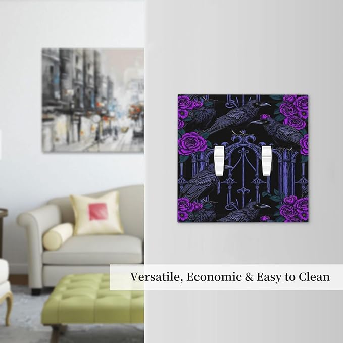 Decorative Switch Plates Gothic Style Crow Purple Flowers 2 Gang Double Toggle Wall Plate Outlet Light Switch Cover Electrical Faceplate for Bedroom living Room Decor