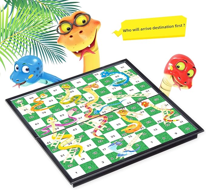 Travel Board Games Small Magnetic Snakes and Ladders Board Game 9.7 Inches Portable Folding Board