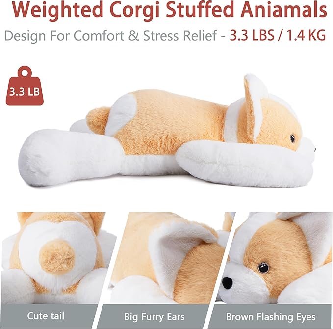 Niuniu Daddy 20" | 3.3 Pound Weighted Corgi Stuffed Animals for Kids Adults, Soft Corgi Plush Toy for Toddler Teens, Fluffy Lap Animal Body Pillow with All Ages for Present Christmas Easter Birthday