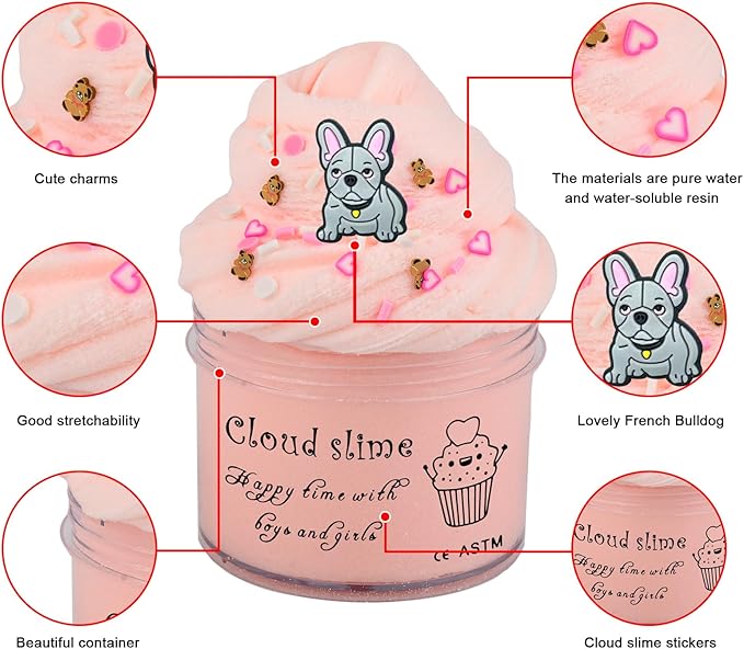 French Bulldog Scented Cloud Slime - Premium DIY Scented Peach Slime for Boys & Girls, Ages 4-12 - Party Favors & Christmas Stocking Fillers