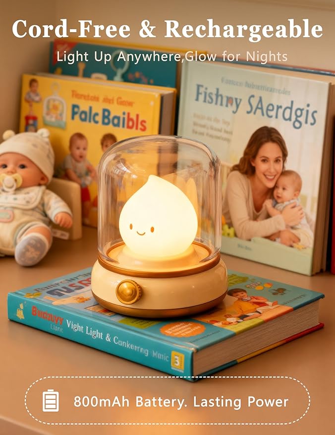 Smiley Night Light for Bedtime, Rechargeable Portable Bedtime Small Read Lamp, Dimmable, Timer, Cute Light for Kids, Mothers, Toddlers, Teens