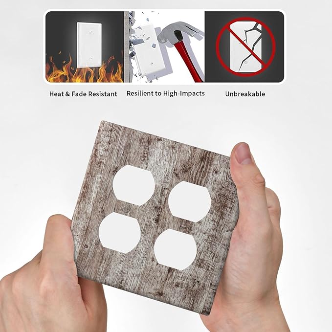 Decorative Light Switch Cover Plate Rustic Wood Grey Brown Vintage Wooden Plank 2 Gang Decorative Switch Plates 1 Toggle Duplex Combo Outlet Covers GFCI Plug Covers Wallplates for Farmhouse Home Decor
