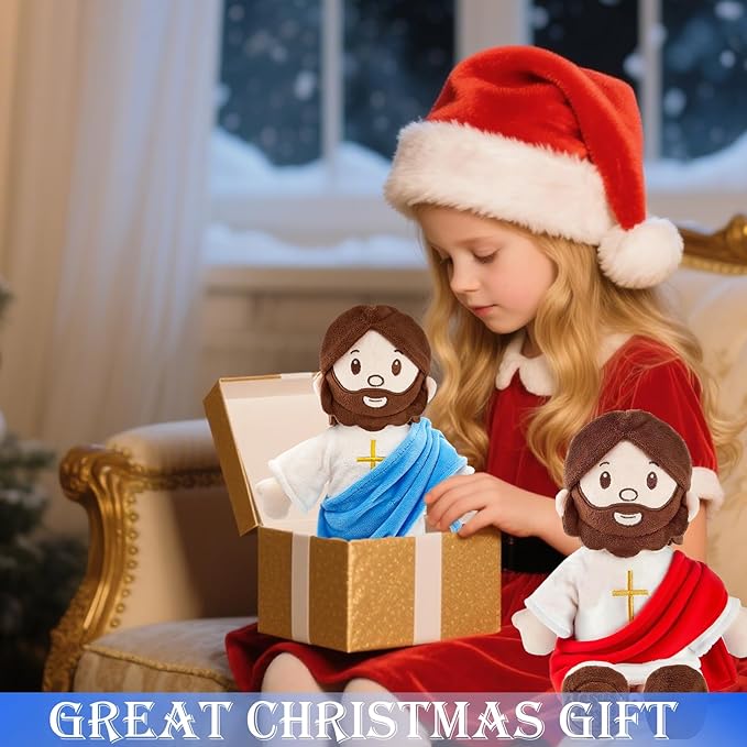 Jesus Plush Doll Jesus Plushie Stuffed Toy Christian Stuff Religious for Kids Christening Easter 13" (Blue)