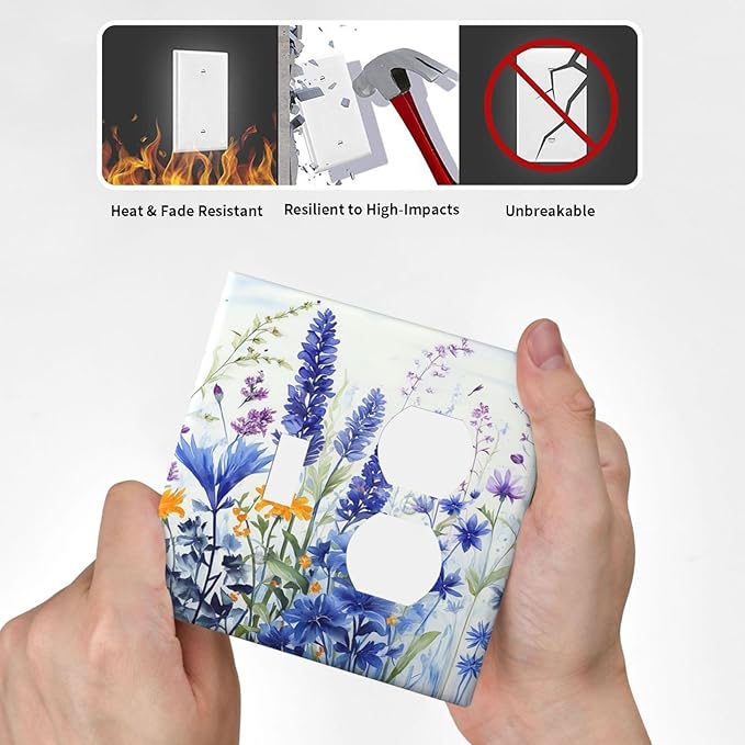 Light Switch Cover Plate Lavender Watercolor Wildflowers Colorful floral 2 Gang Decorative Switch Plates 1 Toggle Duplex Combo Outlet Covers GFCI Wall Plates for Bathroom Bedroom Decor