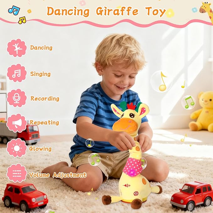 Dancing Giraffe Toy Stuffed Animal Toddlers Gifts for Baby Toys Singing Song Toddlers Toy Repeats What You Say Glowing Musical Toy for Baby Birthday Gift Groovy Giraffe Toy