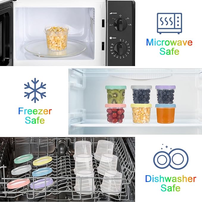 Yomarket 12pcs 10 oz Plastic Containers with Screw Lids, Reusable Clear Food Storage Containers with Pen and Brush for Snack Salad Fruit, Leakproof Small Freezer Container, Microwave & Dishwasher Safe