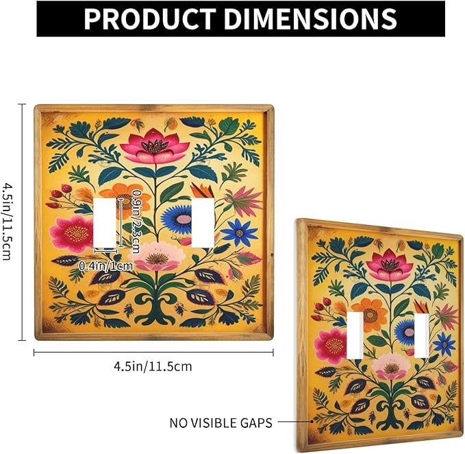 Decorative Art Light Switch Covers ColorFul Blooms 2 Gang Double Toggle Wall Plate Decorative Switchcover Electrical Switchplate for Home Decor