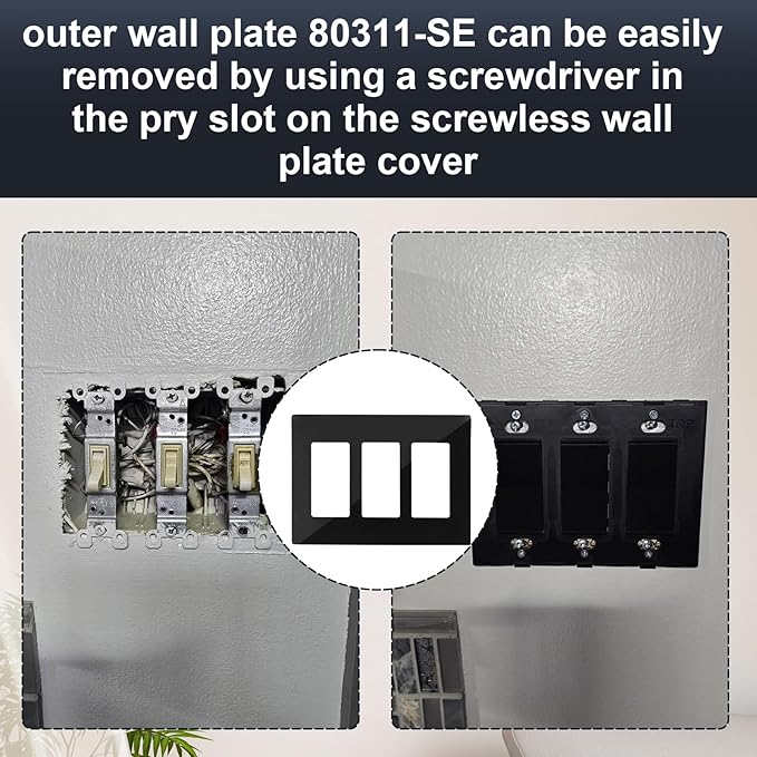 80311-SE 3-Gang Screwless Decorator Wall Plate,Screw Smooth Face Switch Plates for Leviton 80311-SE,3-Gang Screwless Wall Plate Receptacle Outlet Cover Black 2 Pack